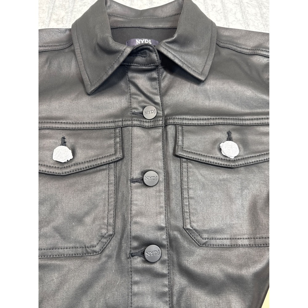 NYDJ Women Black Coated Denim Jacket Slanted Seams MCFD8785 Small NWT‎